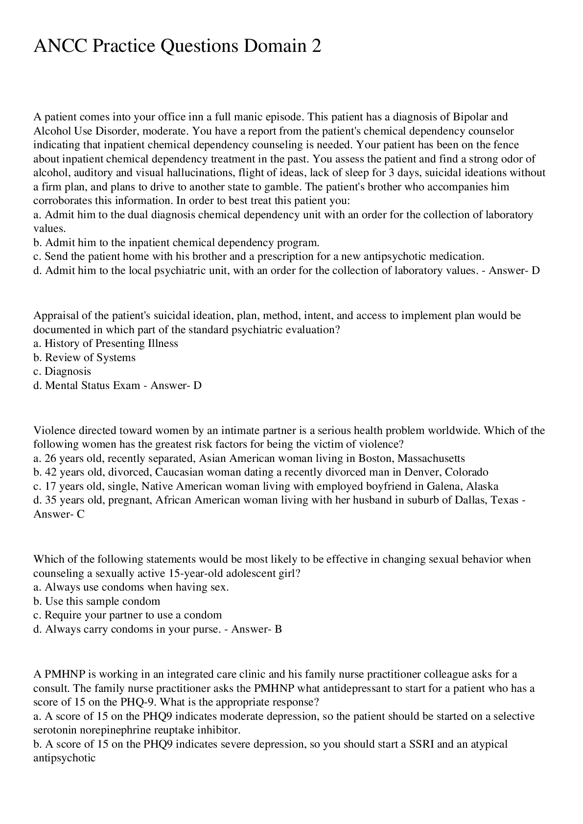 Preview image for ANCC Practice Questions Domain 2